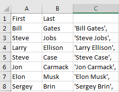 list of names excel